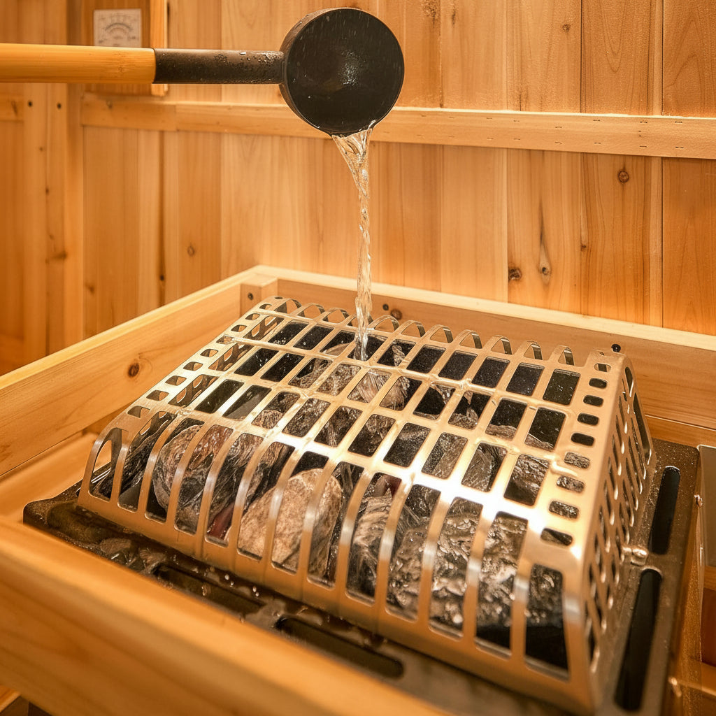 Backyard Discovery Lennon 2-4 Person Traditional Cedar Outdoor Cube Sauna with Porch, Electric Sauna Heater, Sauna Rocks, Dry Heat, Steam Sauna, LED Lights, Wi-Fi Control, Sauna Accessories