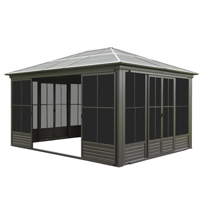 12x14FT Outdoor Sunroom, Galvanized Steel Hardtop Gazebo