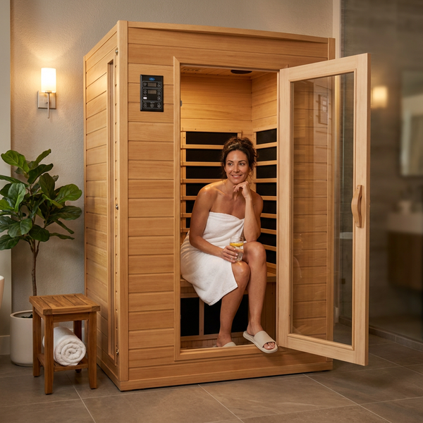 Infrared Sauna Built for Daily Wellness, Canadian Hemlock Wood, 6 Carbon Panels, 2 Person Capacity