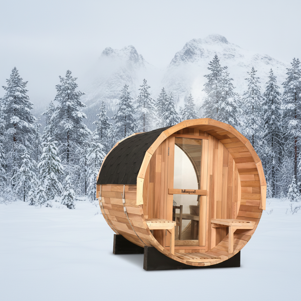 Blisspod Prague Porch — Canadian Red Cedar Outdoor Barrel Sauna