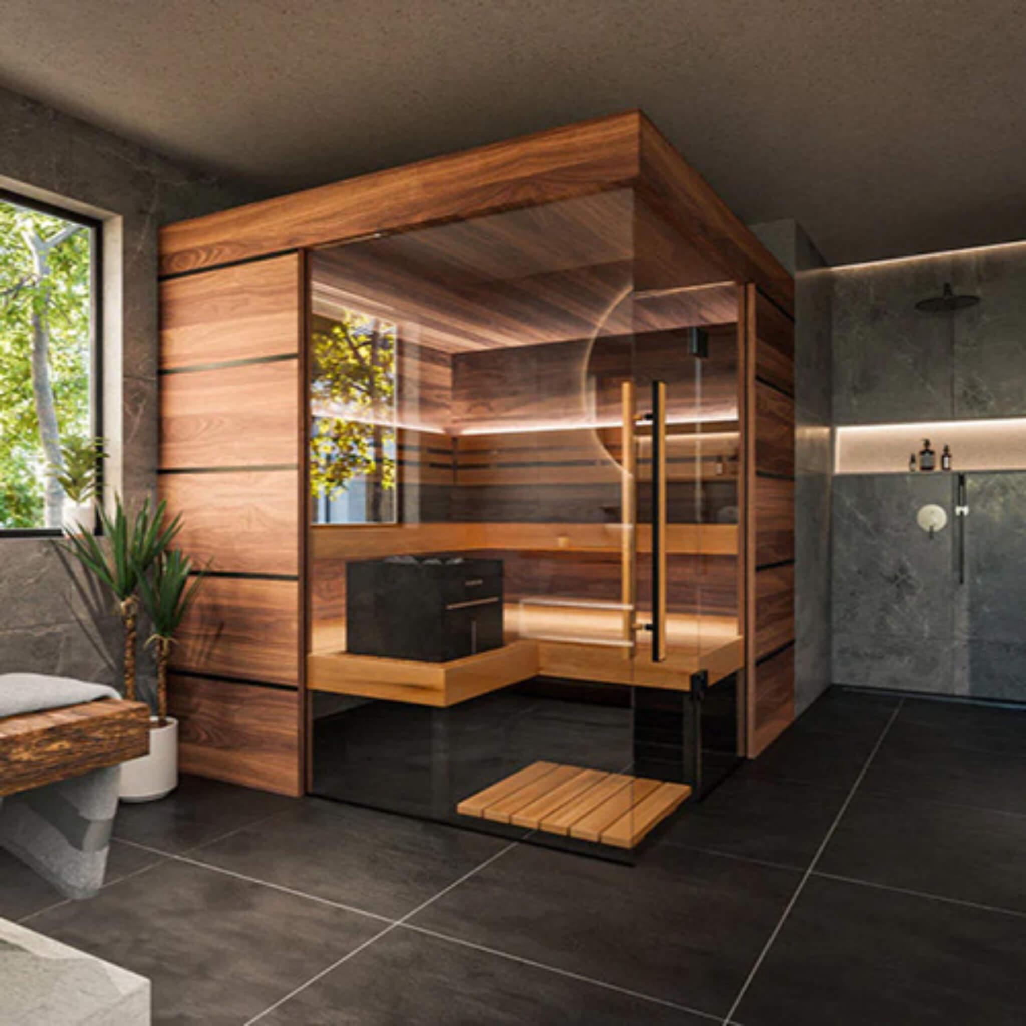 ThermaSol Astra — 4-Person Indoor Panoramic Glass Sauna
